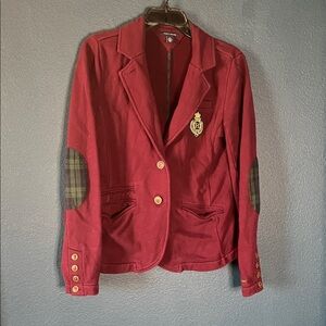 Tommy Hilfiger Red Blazer with Plaid Elbow Patches
